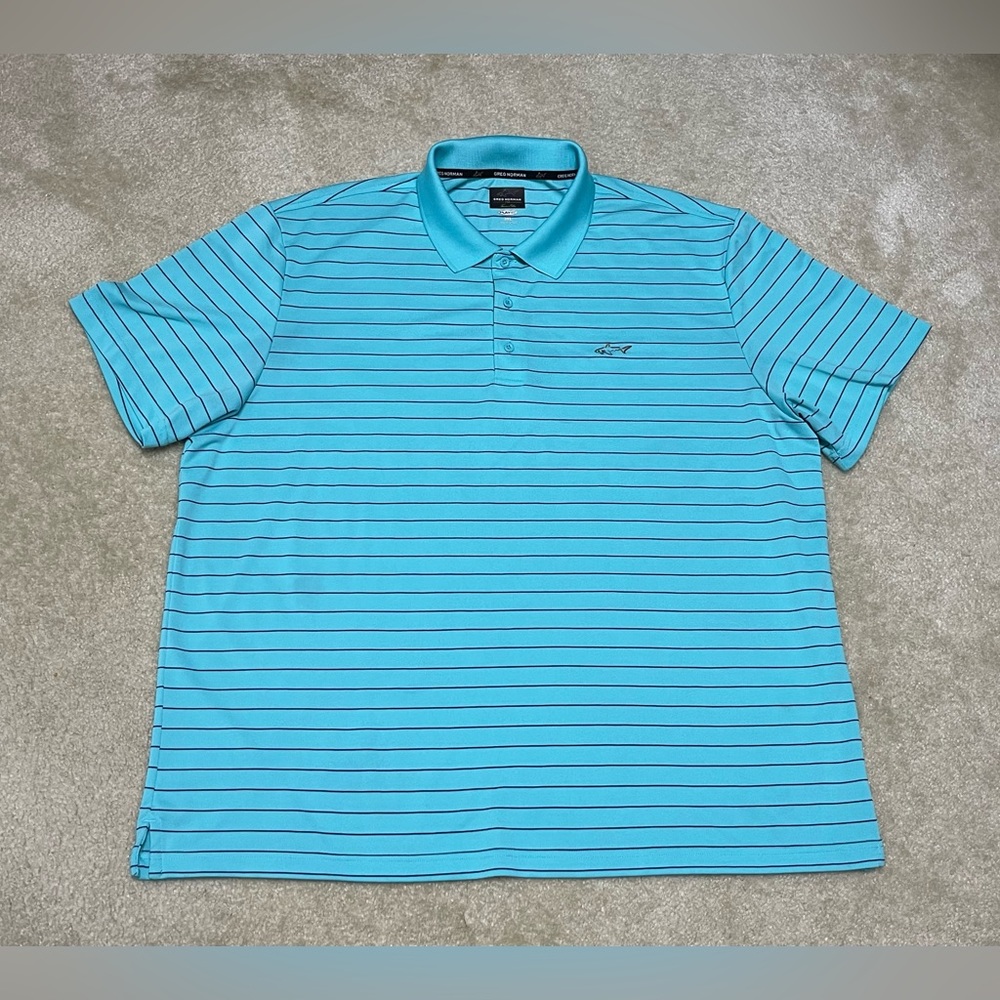 Greg Norman - Teal Striped Golf Shirt - Size: 3XL